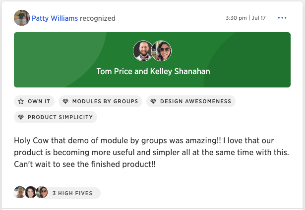 employee recognition example from Patty Williams, Kazoo's queen of recognition